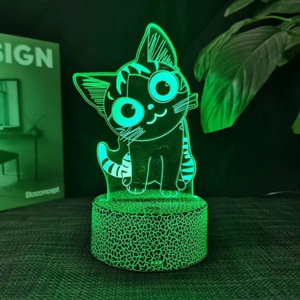 Veilleuse chat 3D en mode dégradé de couleurs