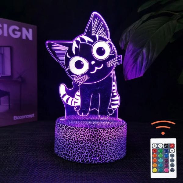 Veilleuse chat 3D émettant une lumière douce et sécurisée