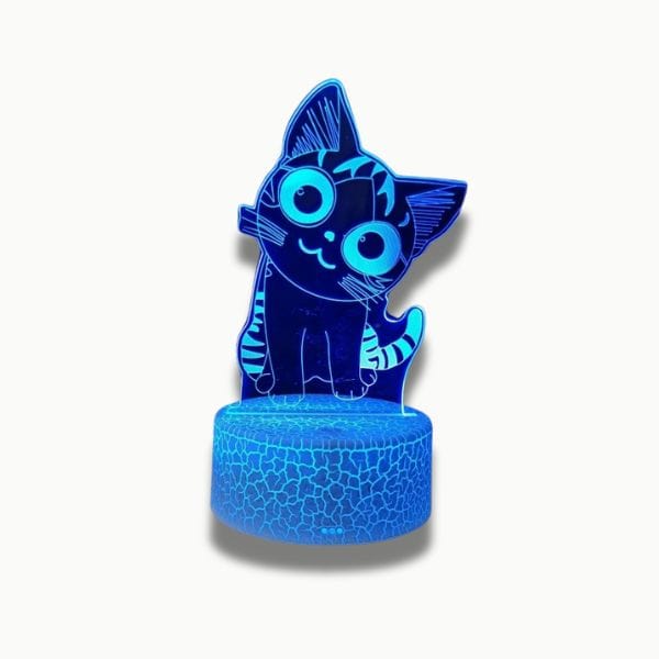 Base craquelée blanche de la veilleuse chat LED