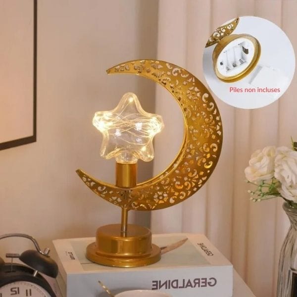 Veilleuse en métal avec motif lune et étoile
