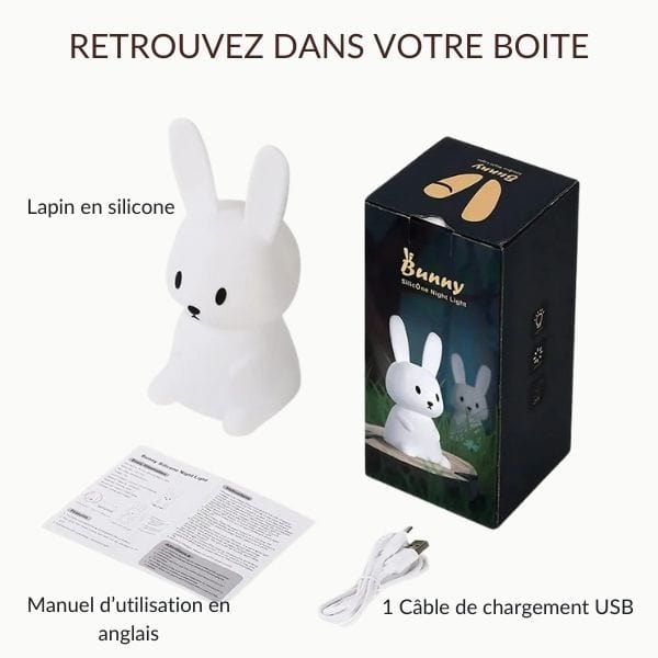 Veilleuse lapin en silicone, lumière modulable