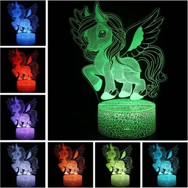 Veilleuse licorne LED 3D avec couleurs changeantes