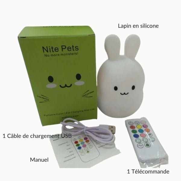 Veilleuse lapin avec options d'éclairage coloré