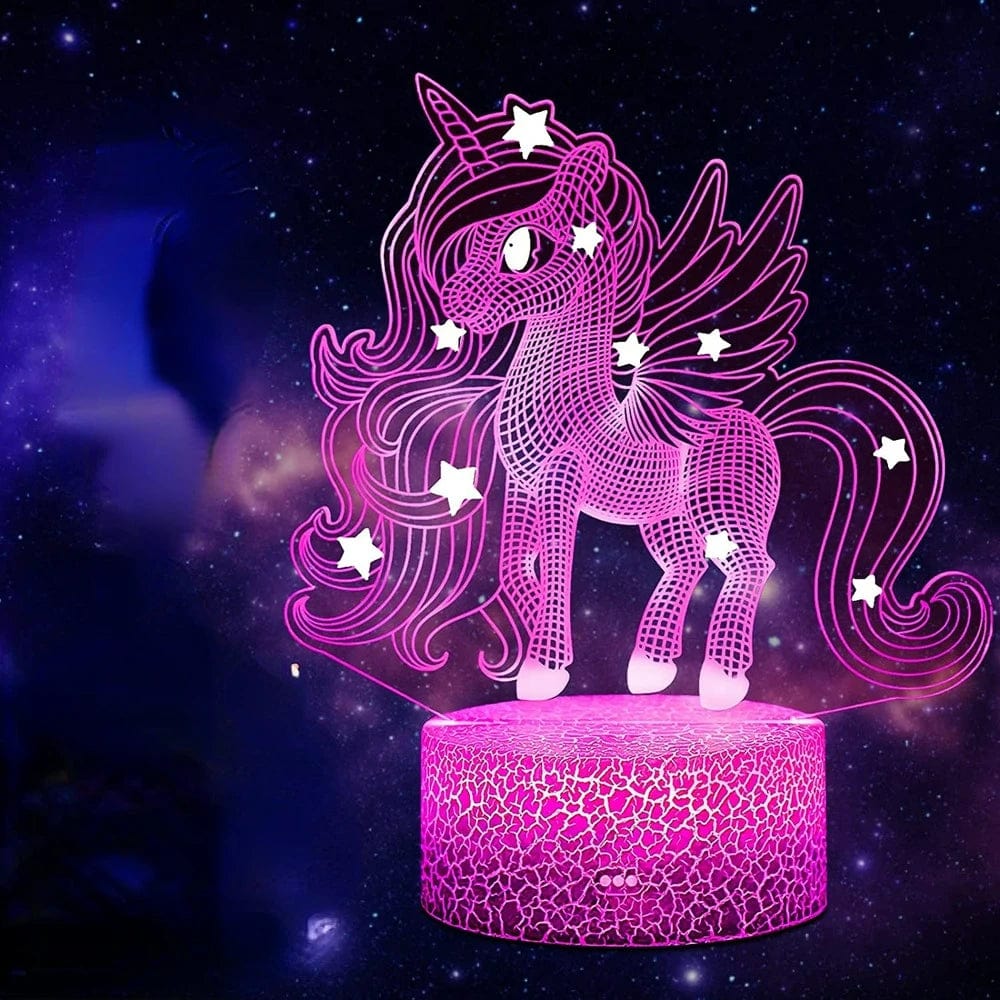 Veilleuse licorne 3D allumée avec couleurs changeantes