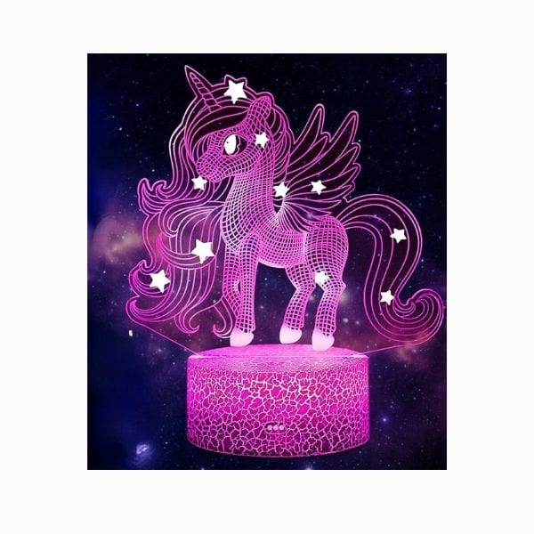 Veilleuse licorne 3D avec télécommande à proximité