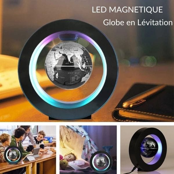 Veilleuse globe flottant avec base noire en forme de C