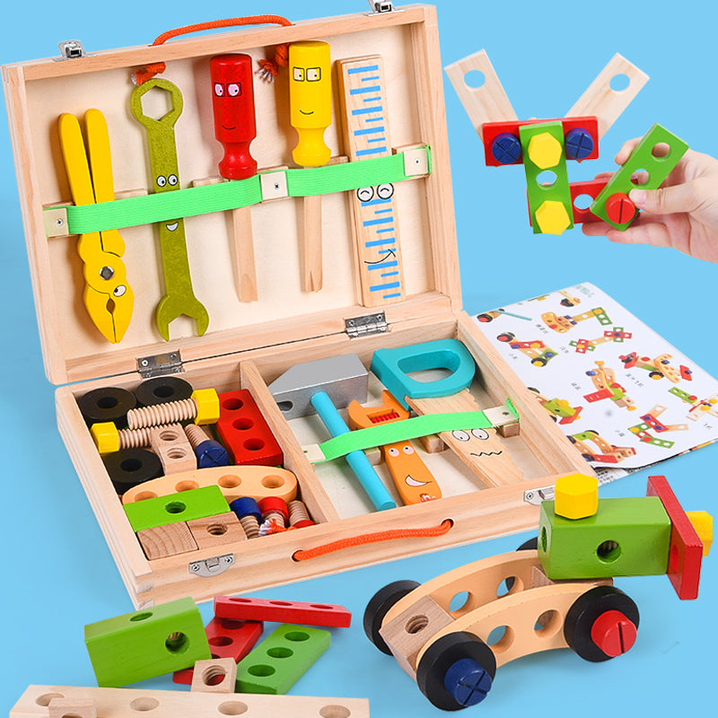 Vue d'ensemble des pièces en bois incluses dans la boîte