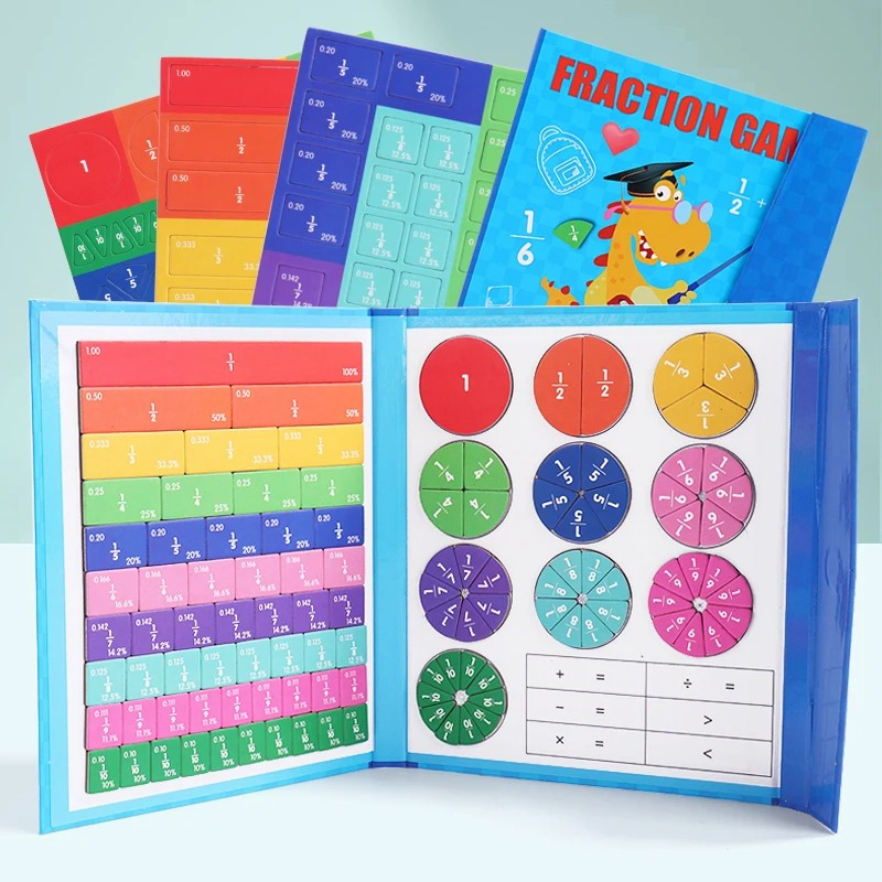 Jeu éducatif avec pièces fractionnaires sur tableau blanc
