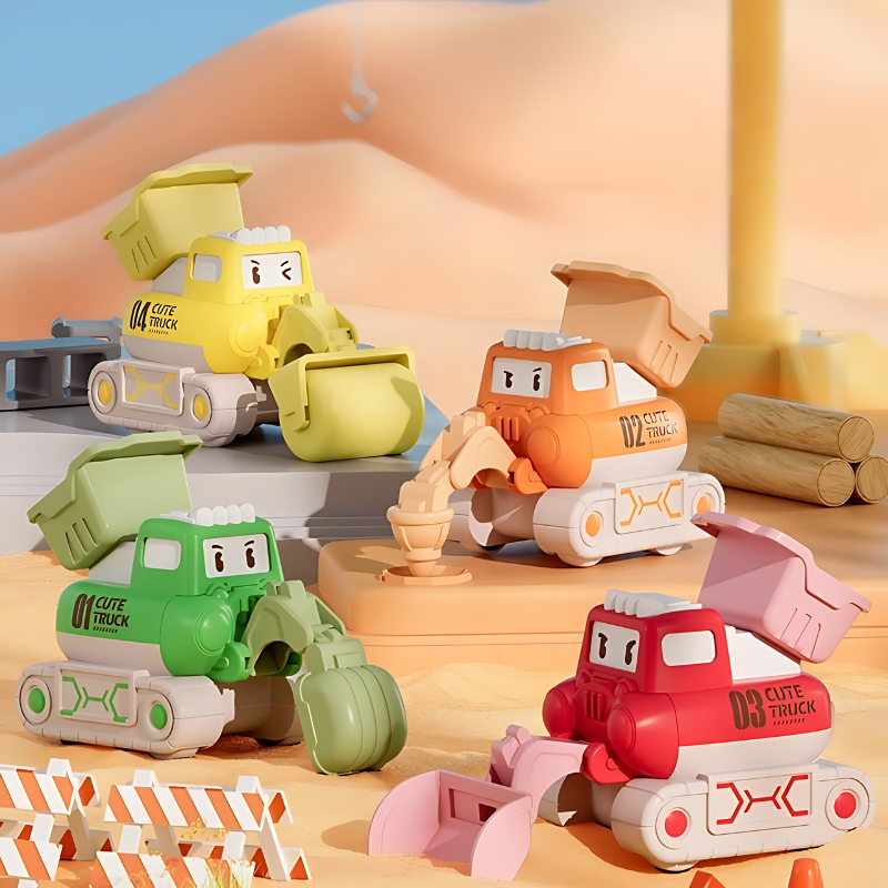 Gros plan sur un bulldozer jouet en plastique robuste