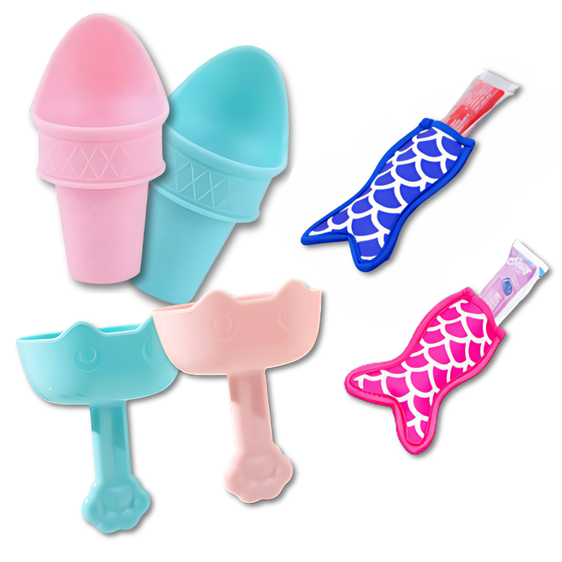 Enfant tenant une glace avec un support anti-dégâts coloré