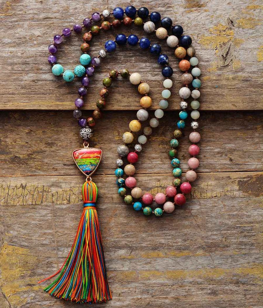 Collier de méditation avec perles de Rhodonite et autres
