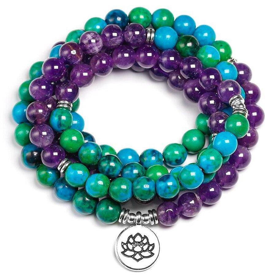 Mala complet en chrysocolla et améthyste avec médaille
