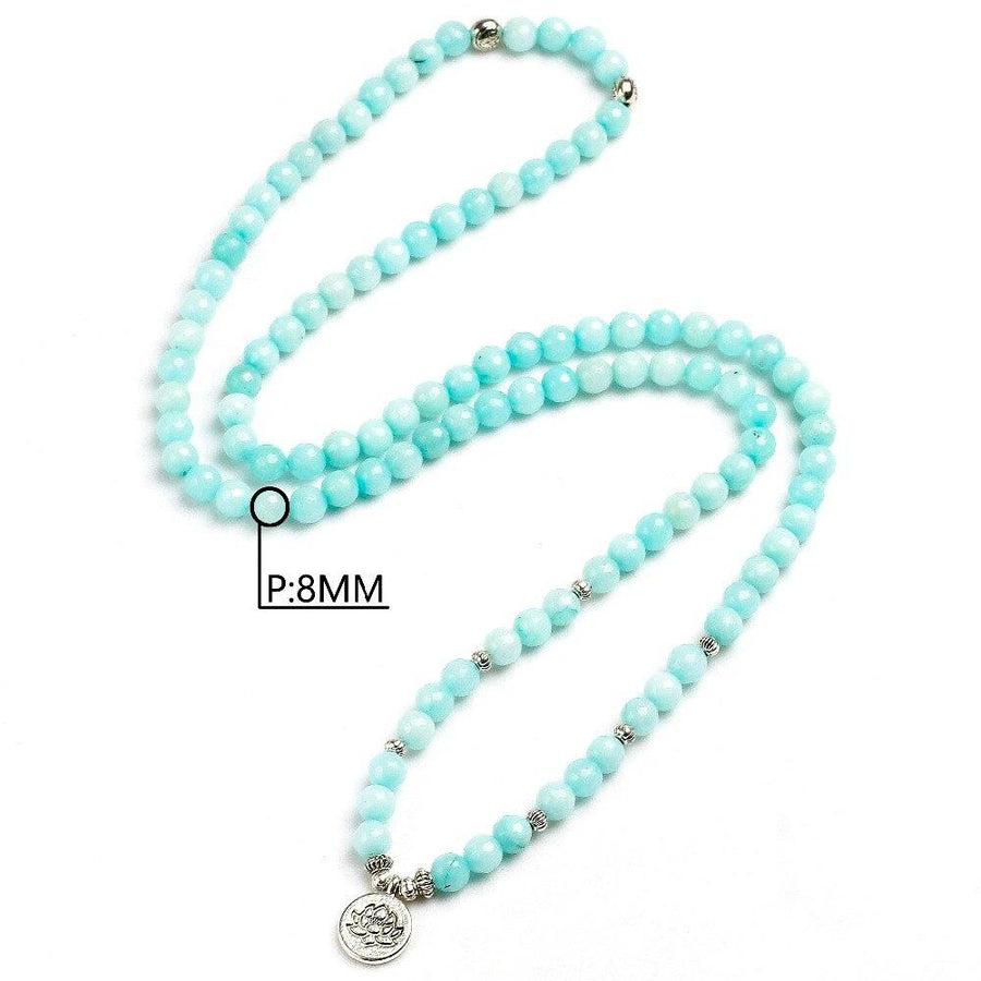 Collier de perles bleues en calcédoine pour méditation