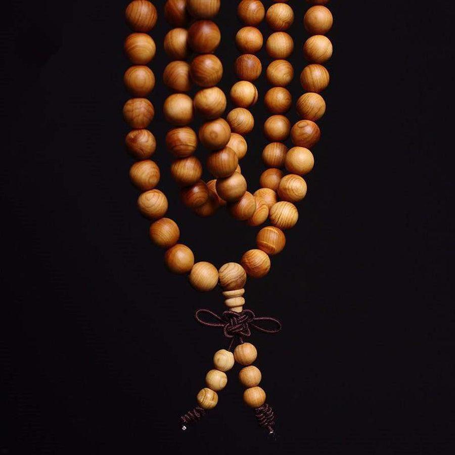 Mala de prière en bois avec 108 perles, vue de face