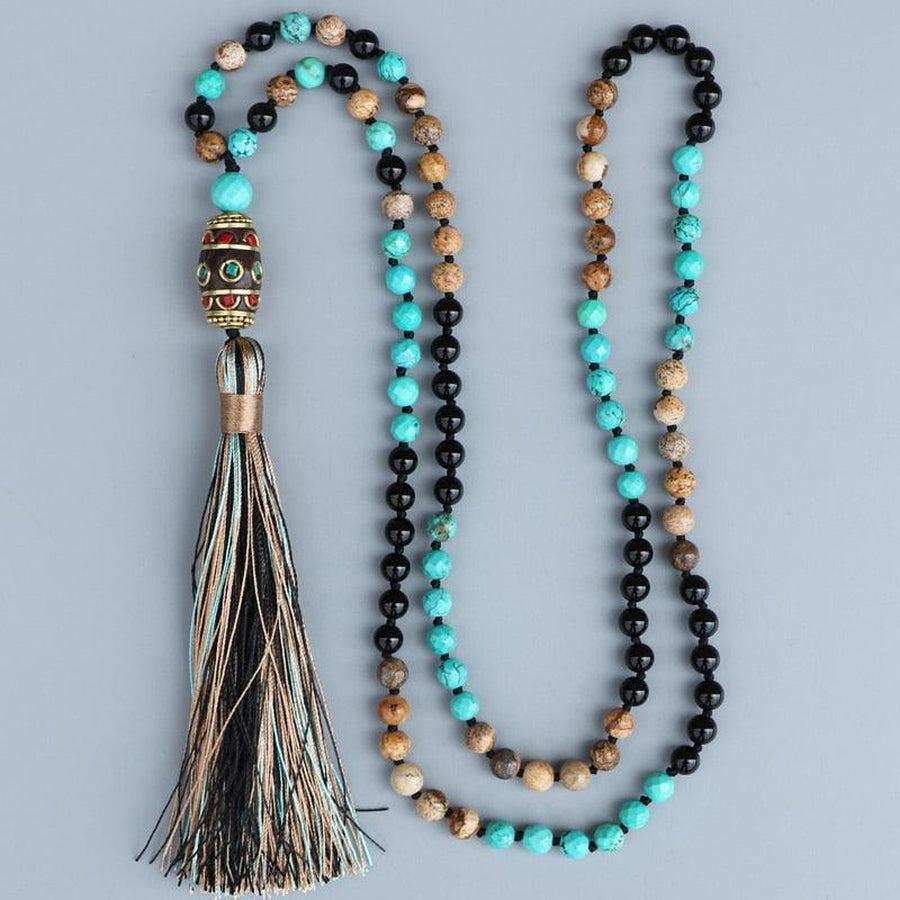 Collier de méditation en onyx et turquoise, vue complète