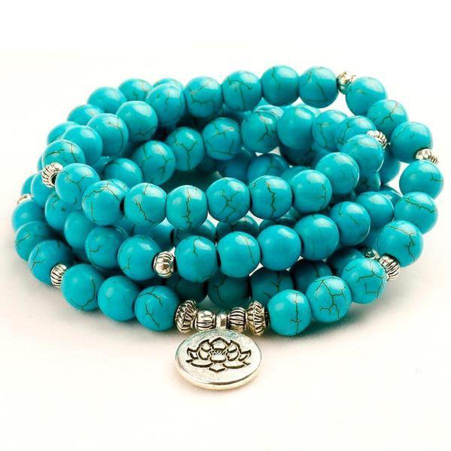 Collier mala en turquoise avec perles et pendentif lotus