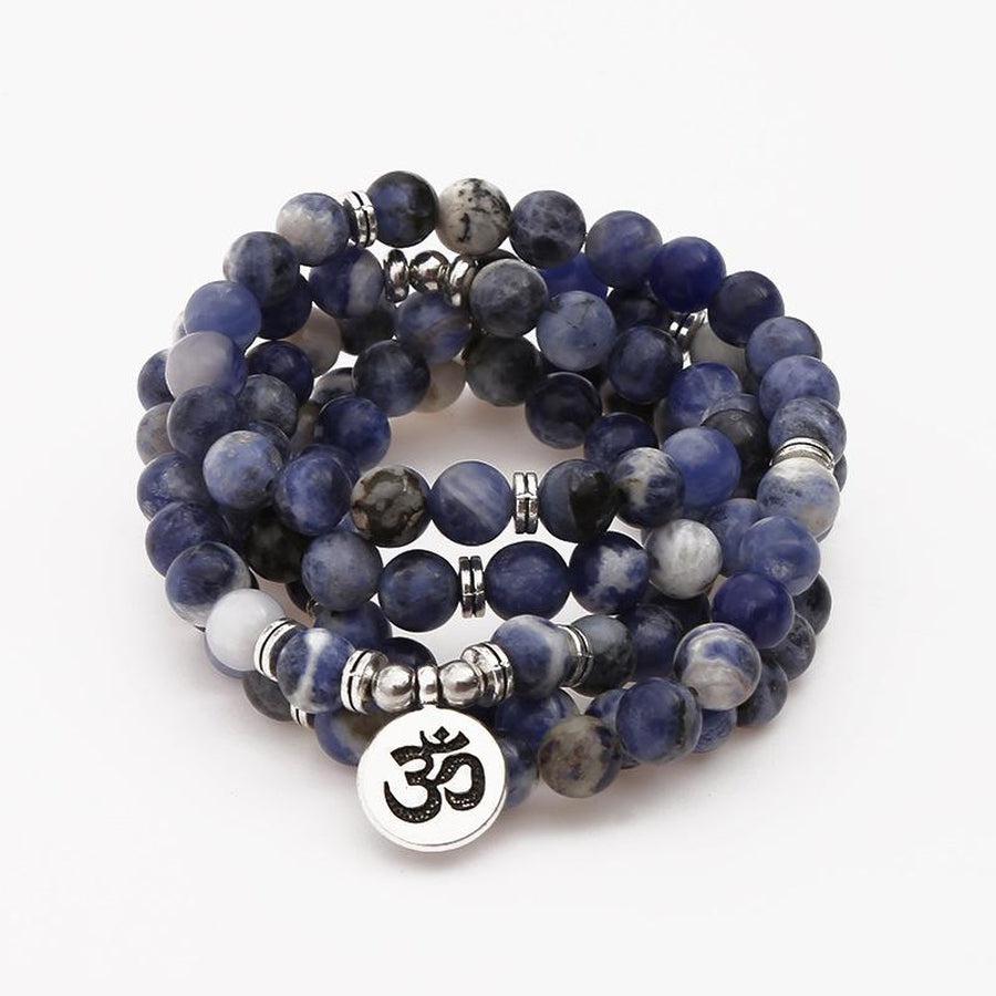Mala 108 perles orchidée avec charme en bronze