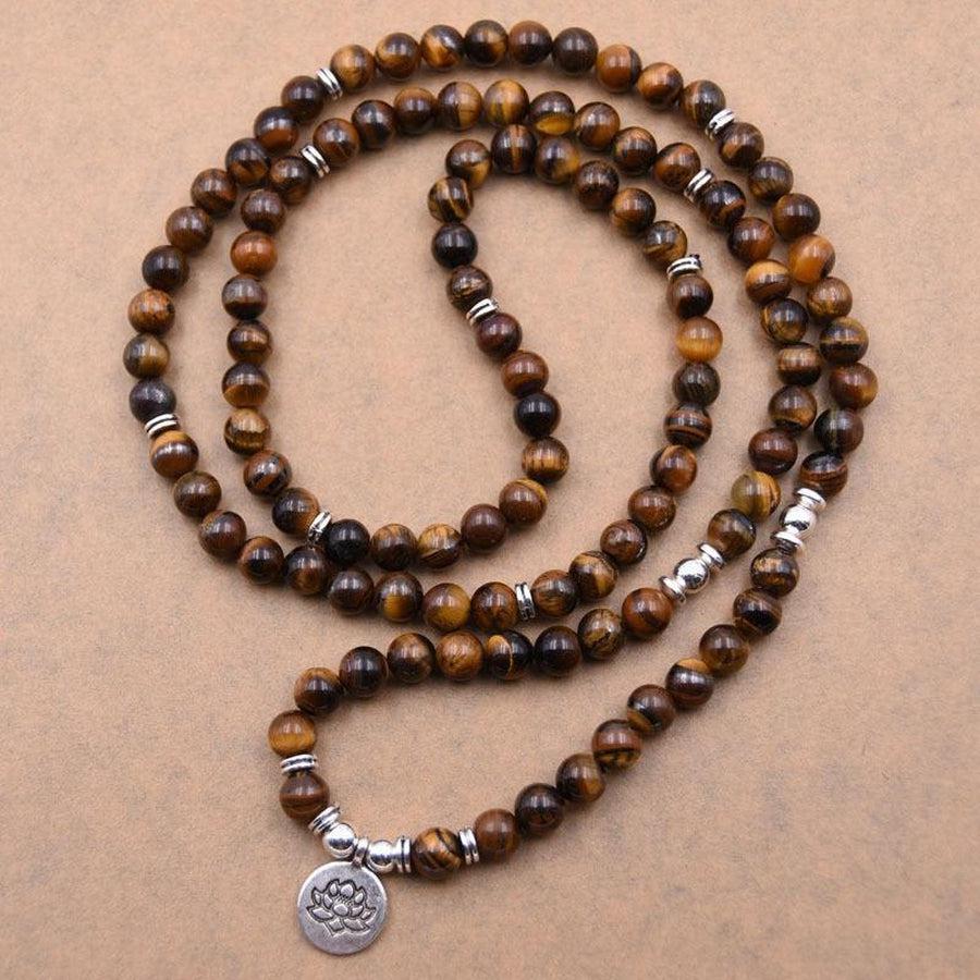 Mala enroulé, perles en Œil de Tigre et pendentif argenté