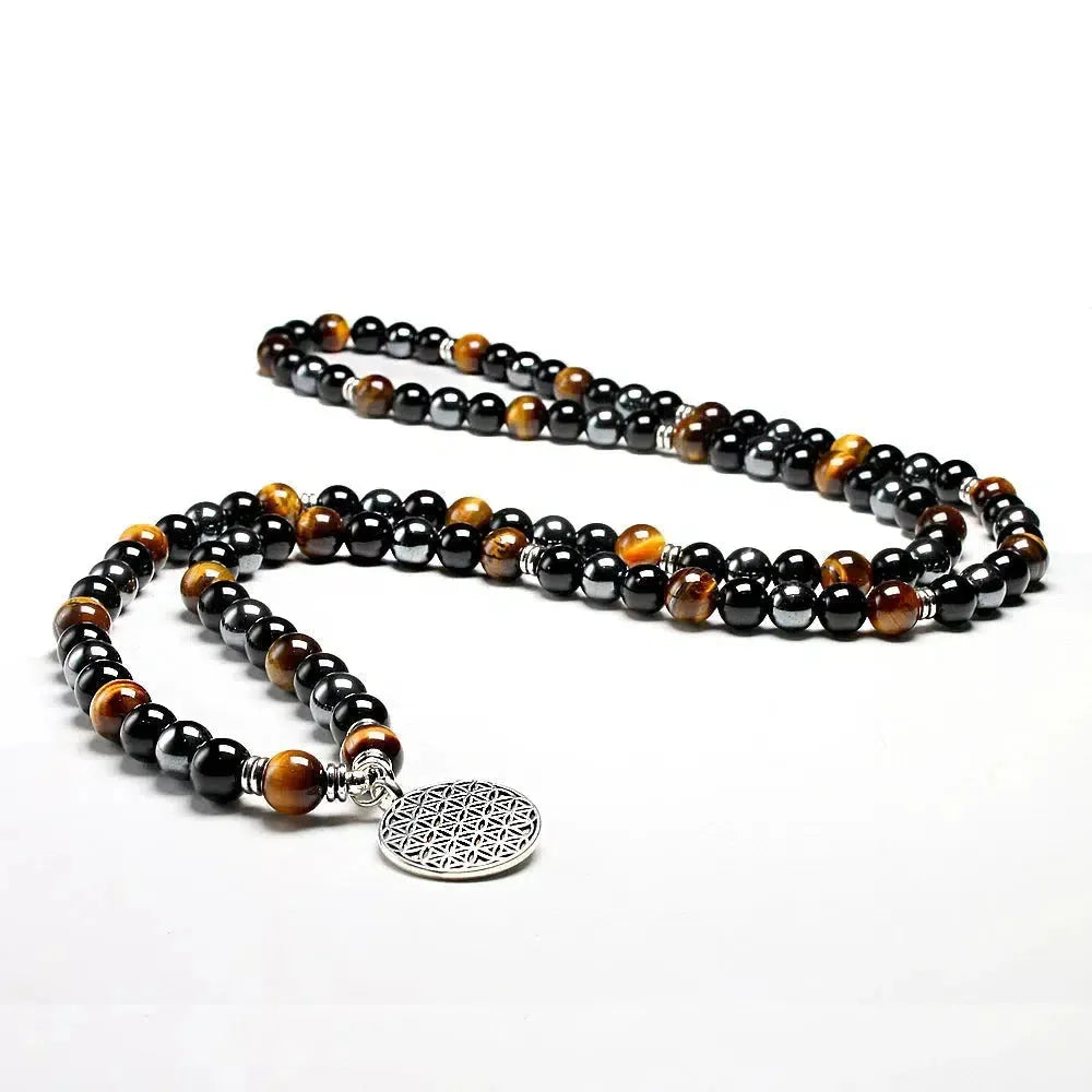 Perles en Onyx noir et Hématite en détail
