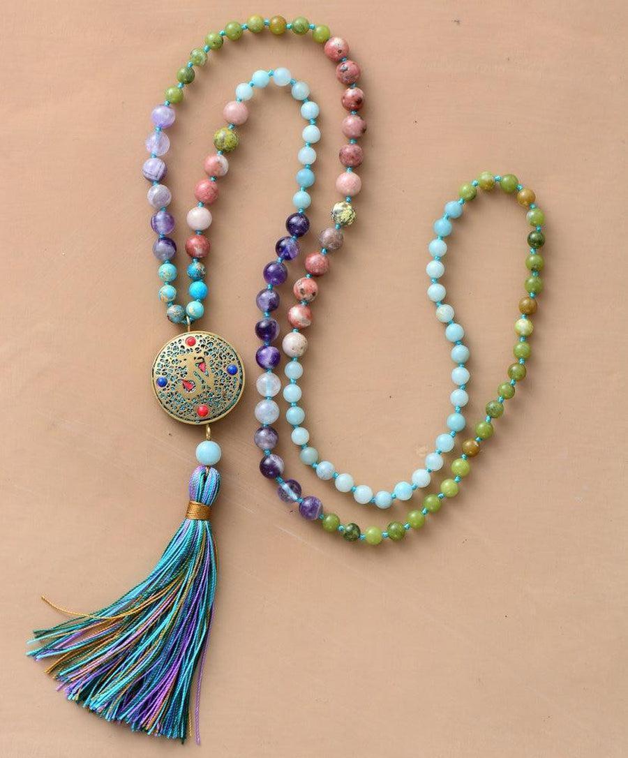Mala de méditation avec perles naturelles et pompon vibrant