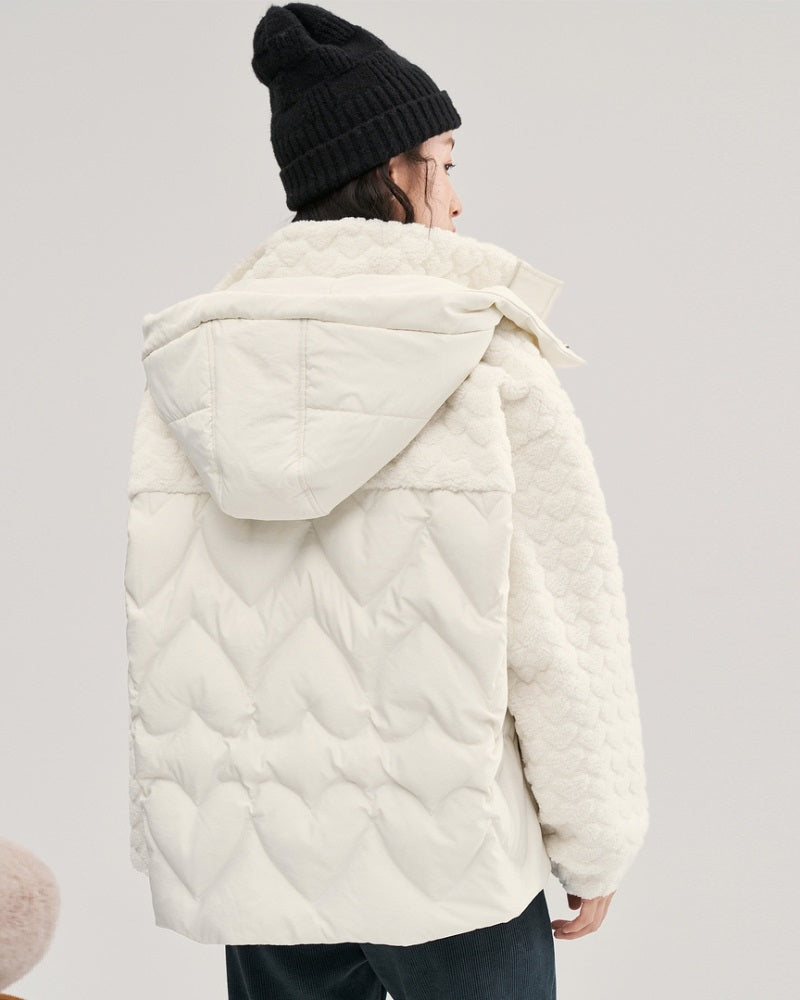 Manteau blanc cassé avec capuche et fermeture éclair