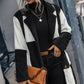 Manteau noir et blanc pour femme avec col replié