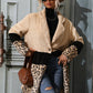 Manteau beige en peluche avec motifs léopard en bas