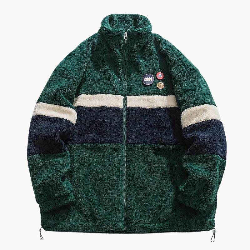 Manteau polaire vert pour homme avec fermeture éclair