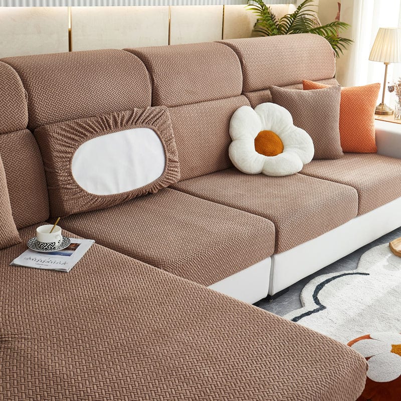 Vue latérale d'un coussin recouvert de housse polaire