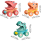 Voiture dinosaure rouge avec poussoir, vue de côté