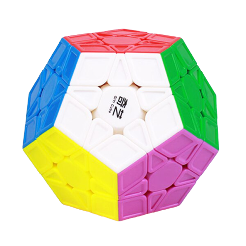 Megaminx sans autocollants avec couleurs vives sur fond neutre