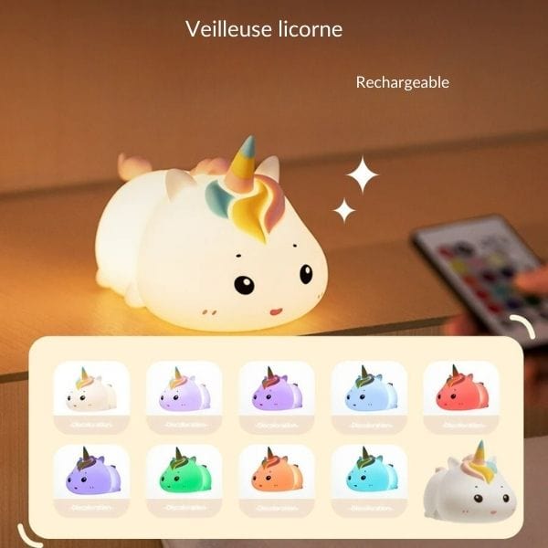 Gros plan sur la tête de la veilleuse licorne
