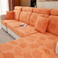 Gros plan sur la texture moelleuse de la housse polaire orange