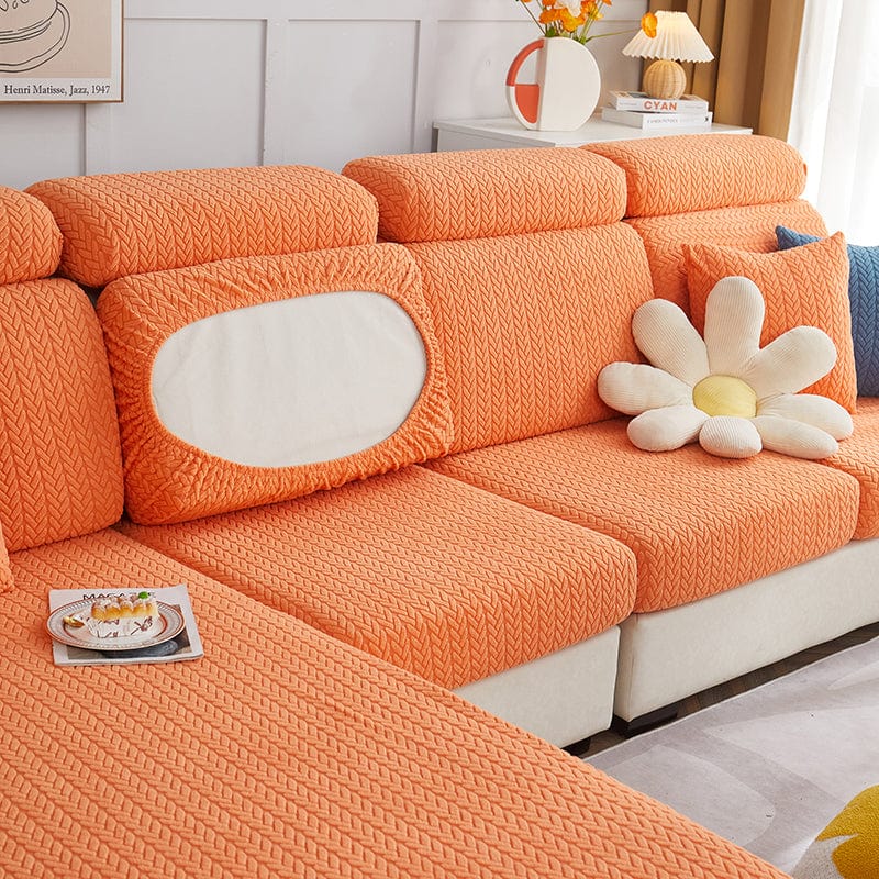 Vue latérale de la housse polaire ajustée sur un coussin