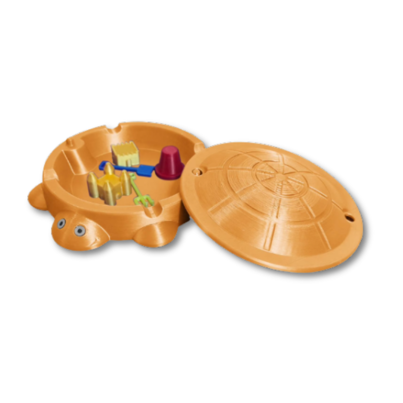 Sandbox sensoriel tortue en plastique orange, favorise la détente