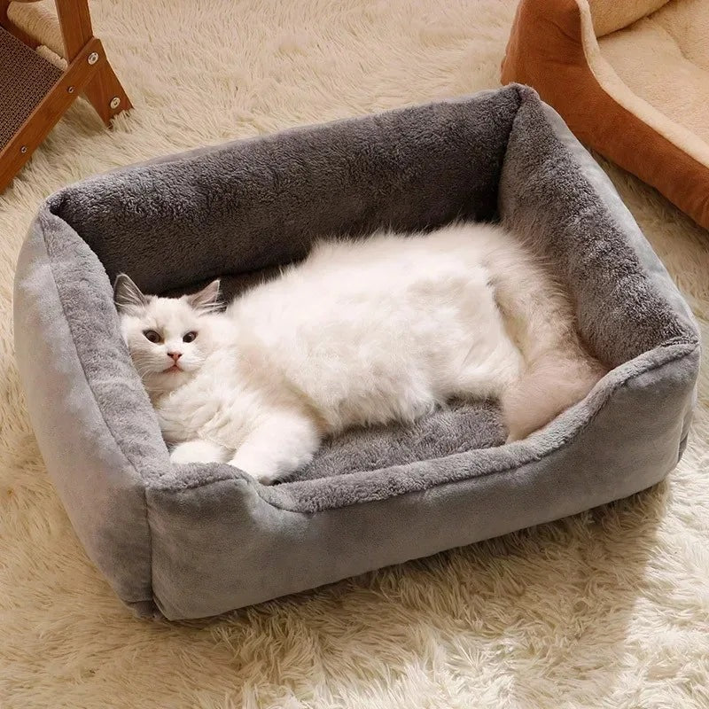 Panier gris en tissu doux pour animaux de compagnie