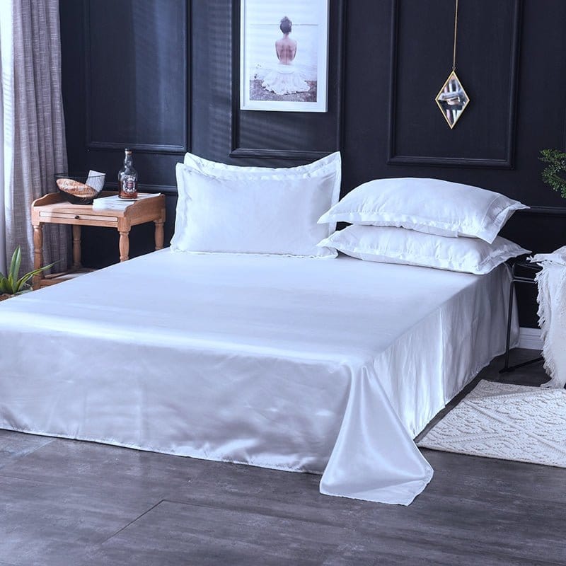 Parure de lit blanche en satin polyester avec housse de couette
