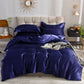 Parure de lit complète, satin polyester, bleu foncé, élégance