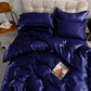 Ensemble complet de literie satinée, bleu foncé, chic