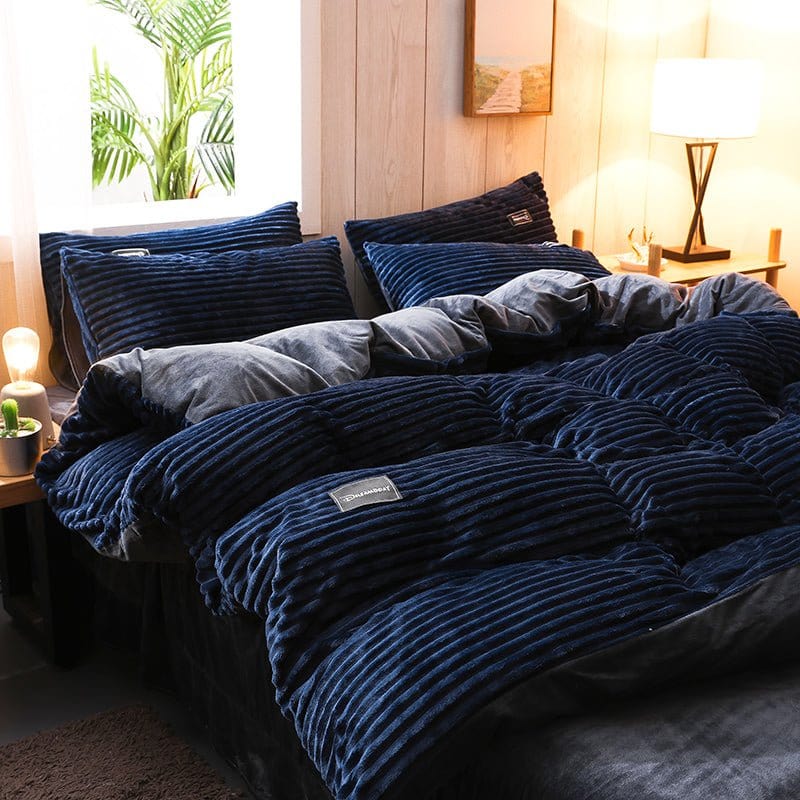 Housse de couette en velours bleu marine avec fermeture éclair