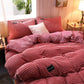 Parure de lit en velours rose avec drap-housse et taies d'oreiller