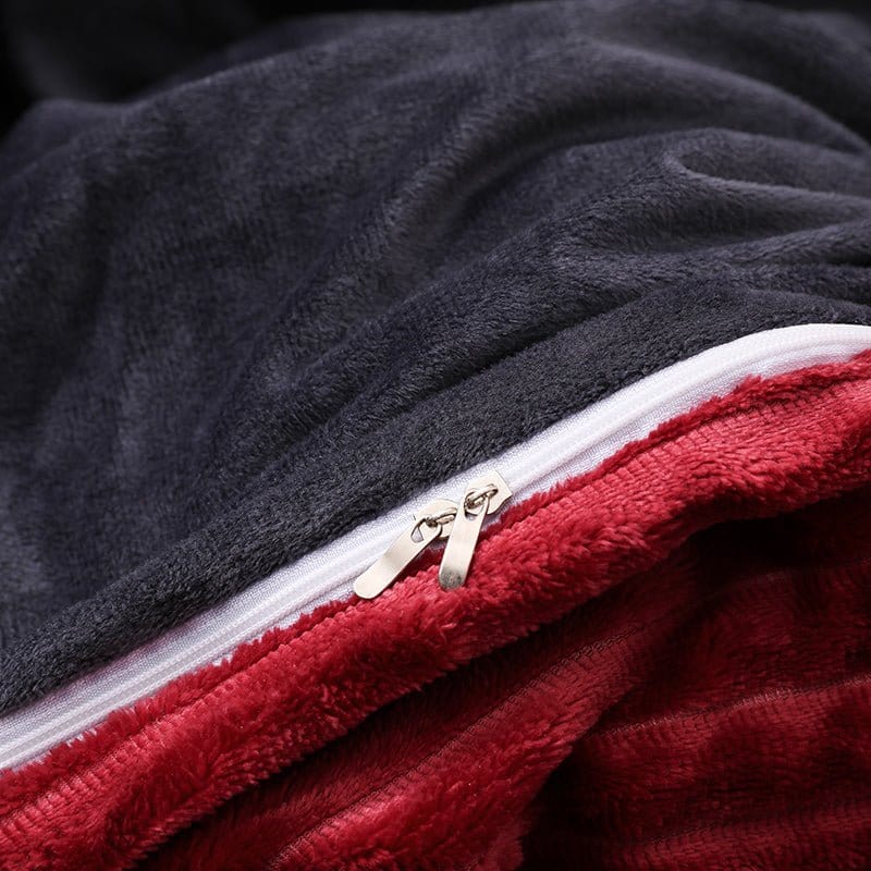 Parure de lit complète en velours rouge avec housse de couette