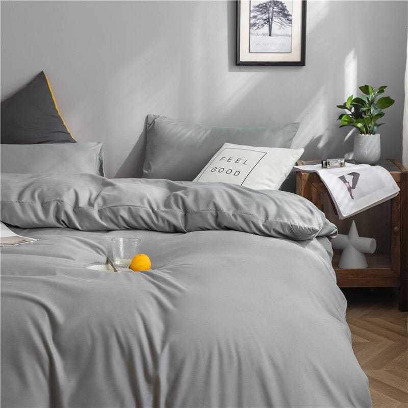 Détail de la fermeture à glissière sur la housse de couette grise