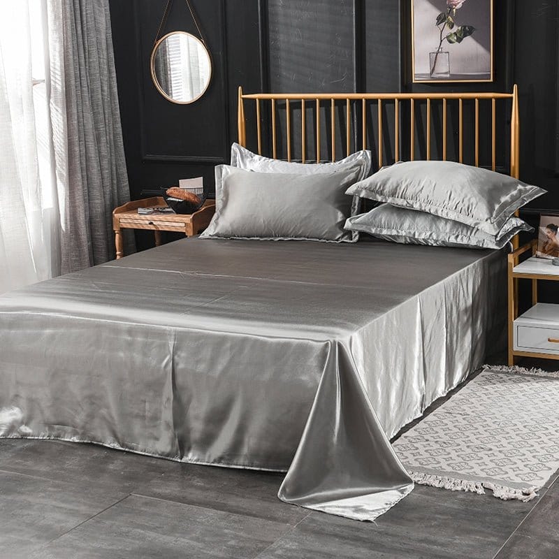 Parure de lit gris satinée avec housse de couette et taies d'oreiller