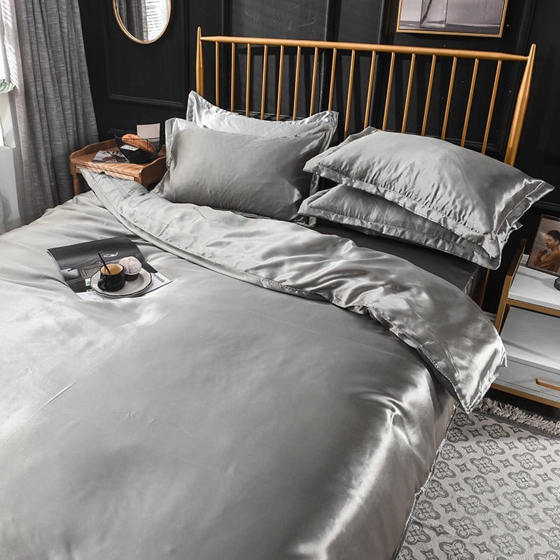 Parure de lit complète avec drap housse et taies en satin polyester