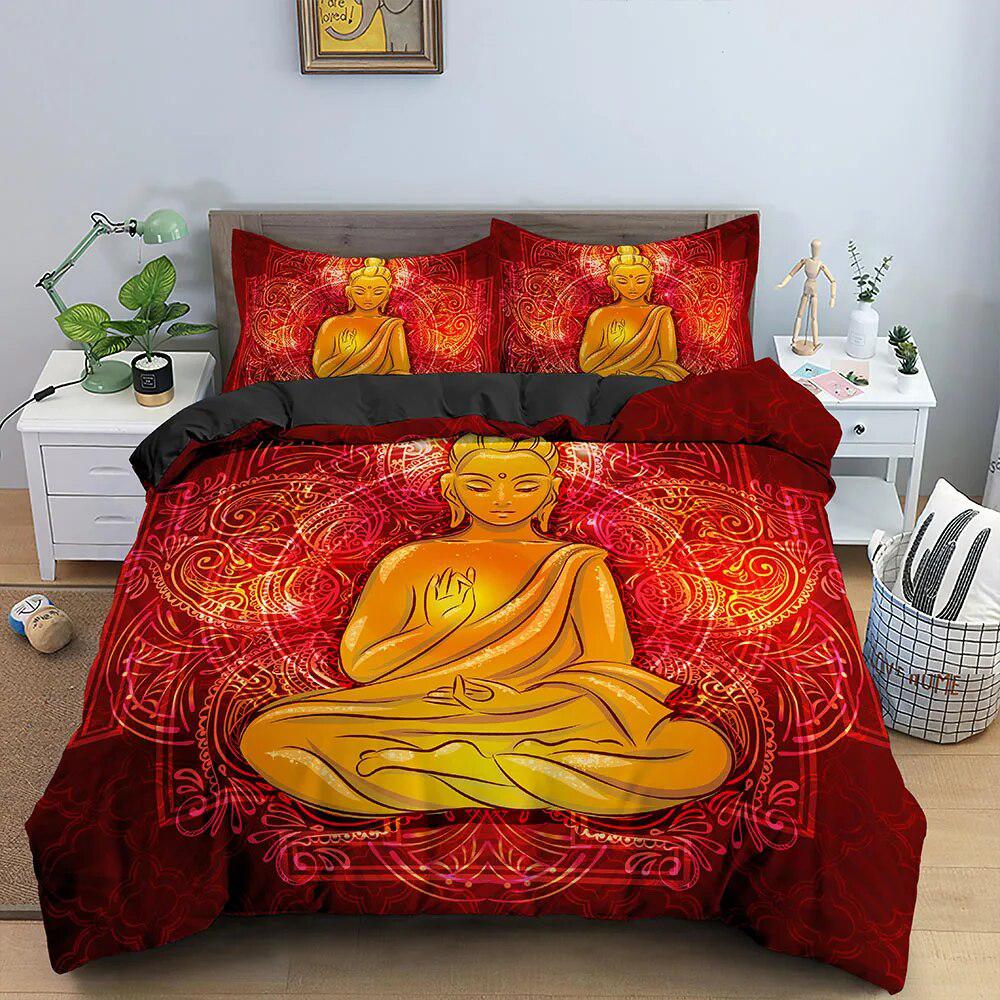 Détail de la housse de couette Bouddha en microfibre