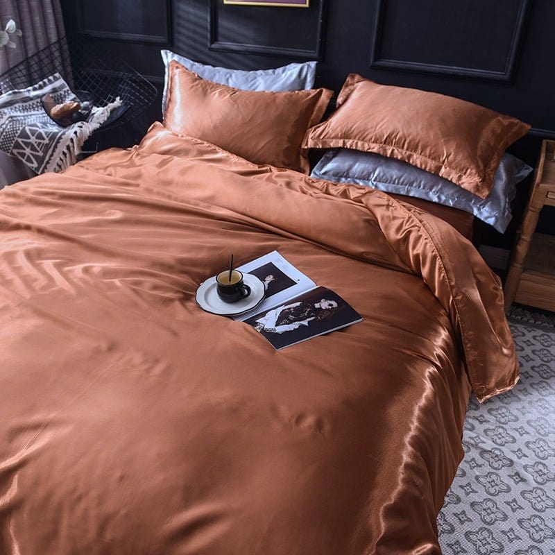 Ensemble de lit marron avec finition satinée élégante