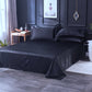 Parure de lit noire en satin polyester avec deux taies d'oreiller