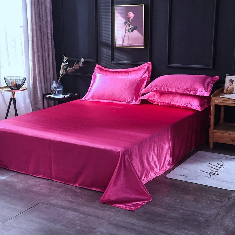 Parure de lit rose fuchsia en satin polyester avec housse de couette