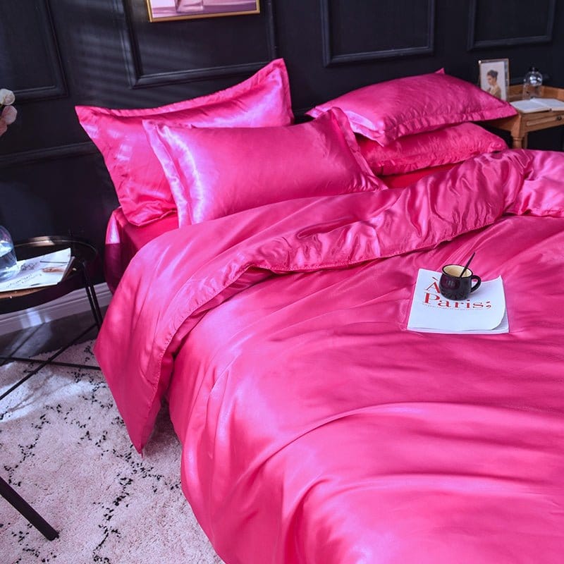 Housse de couette et taies d'oreiller en polyester satiné